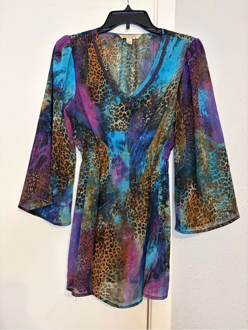 Boston Proper Vibrant Animal Print V-Neck Tunic - Teal, Purple, Brown